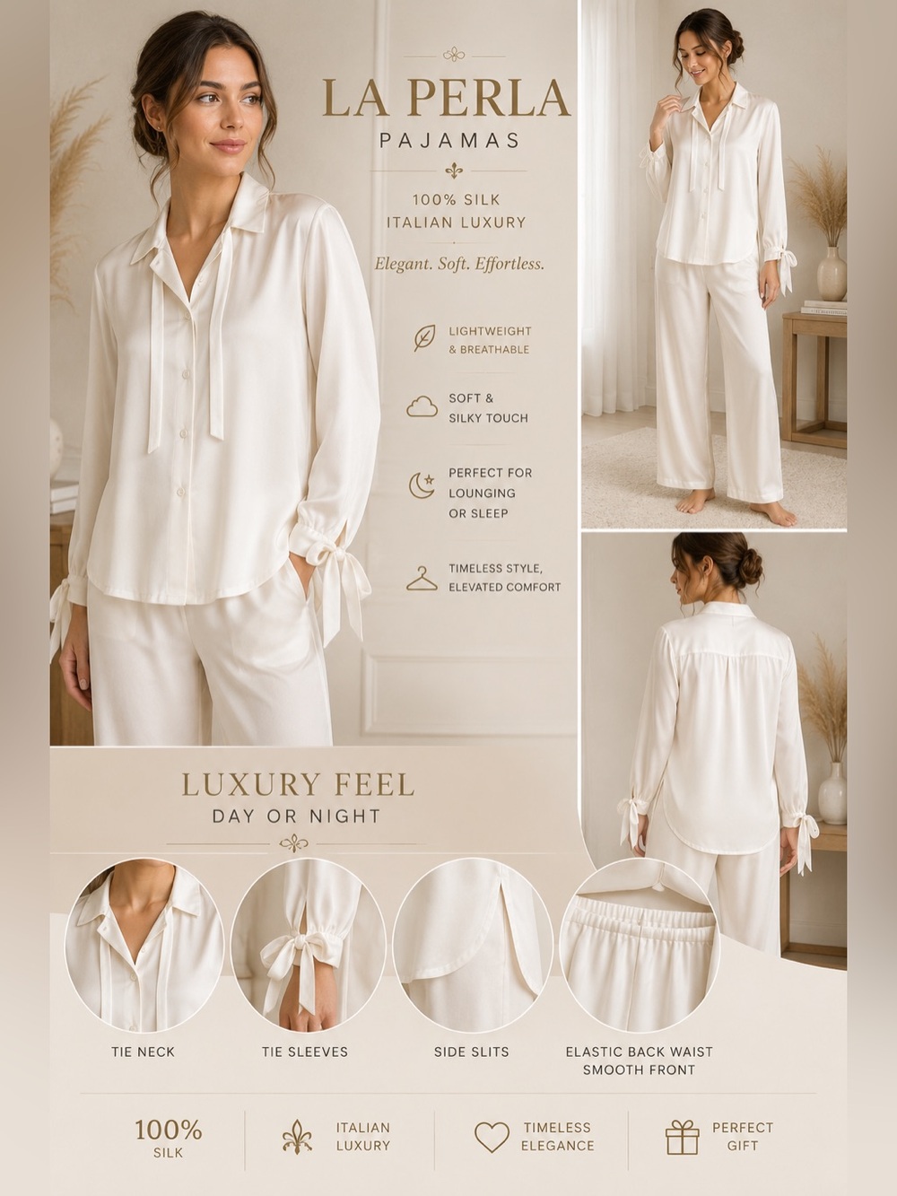 La Perla 100% Silk Pajama Set NWT Italian Luxury Button Up XS (0) Ivory 2-piece